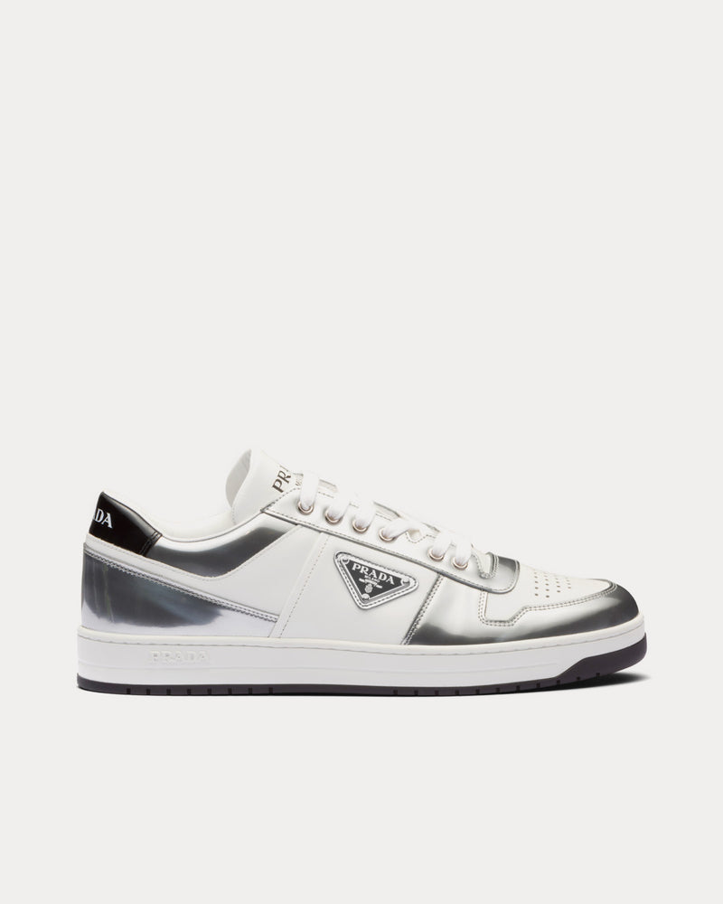 Prada Downtown Leather White / Silver Low Top Sneakers - 1