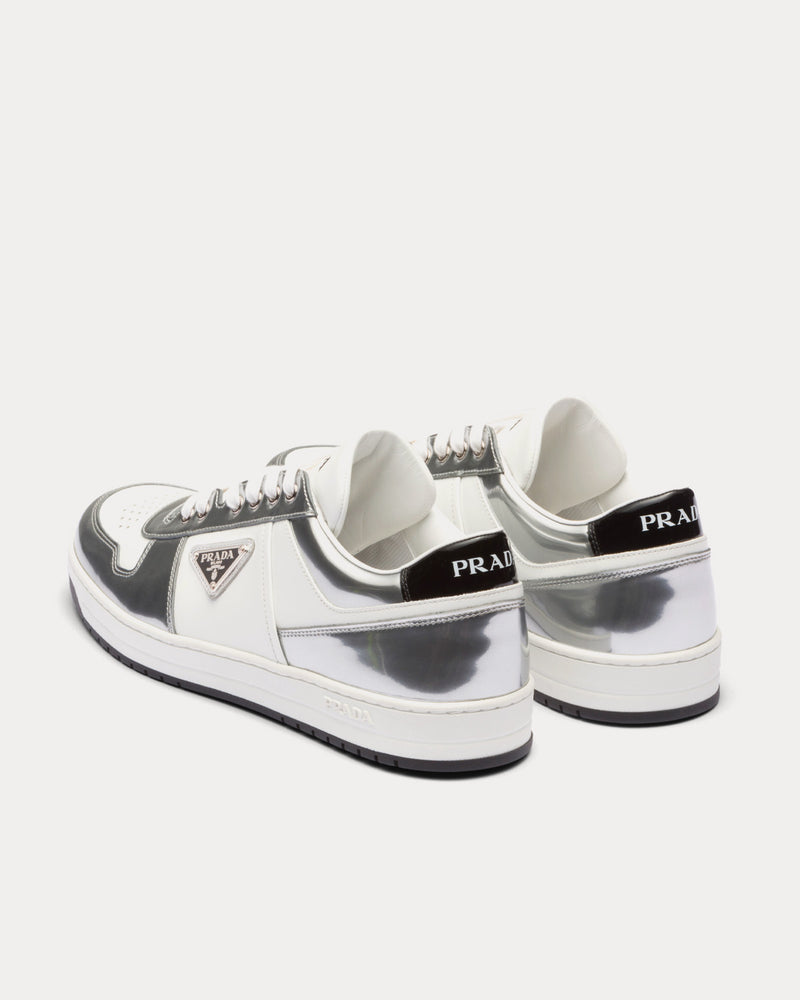 Prada Downtown Leather White / Silver Low Top Sneakers - 3