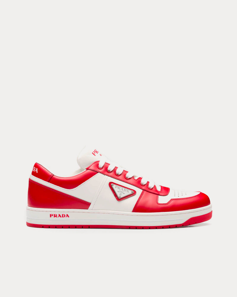 Prada Downtown Leather White / Lacquer Red Low Top Sneakers - 1