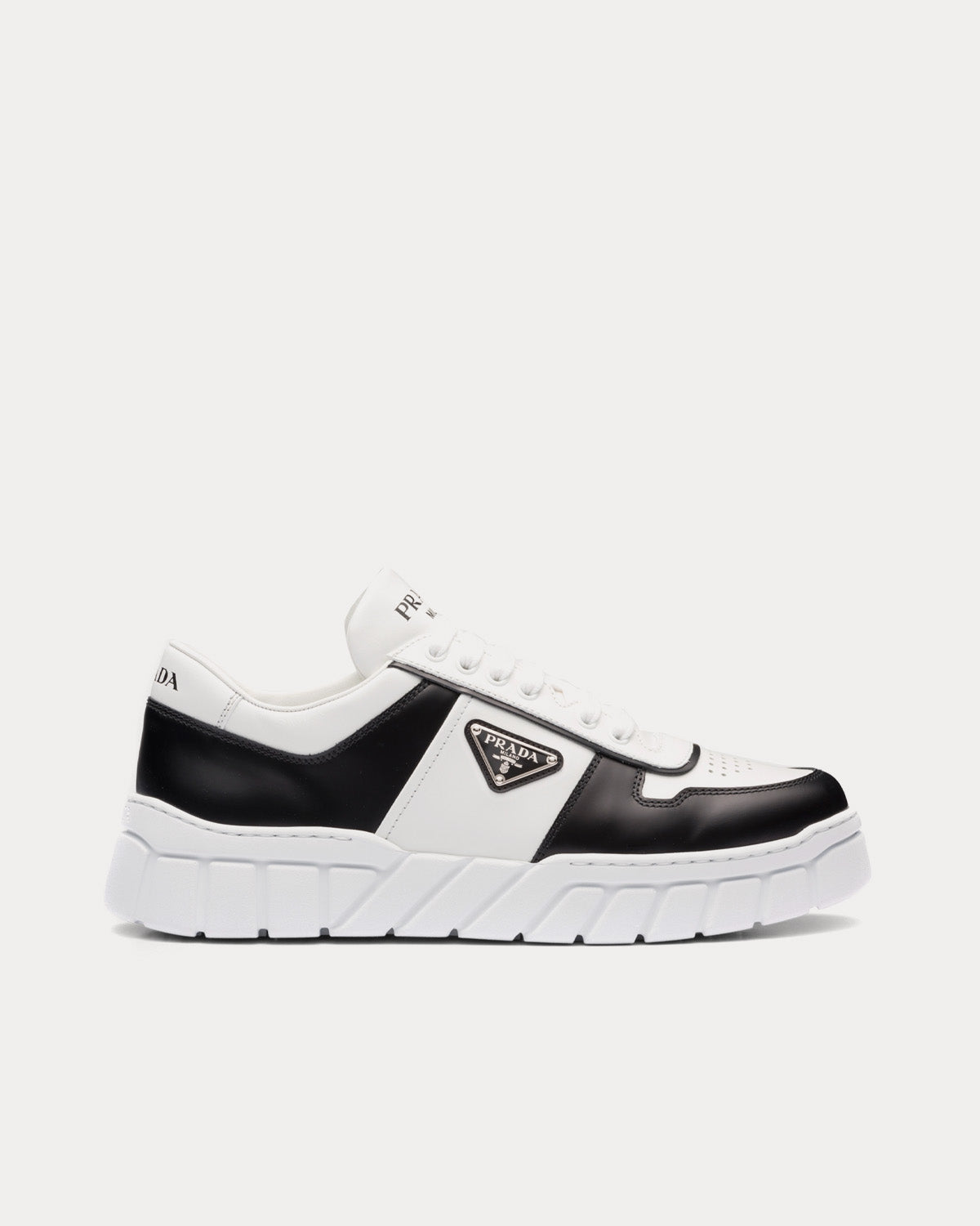 Prada Leather White / Black Low Top Sneakers - 1