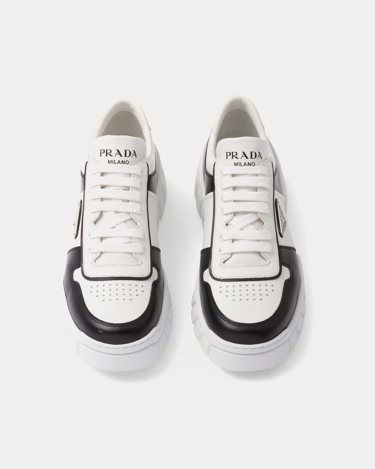 Prada Leather White / Black Low Top Sneakers - 2