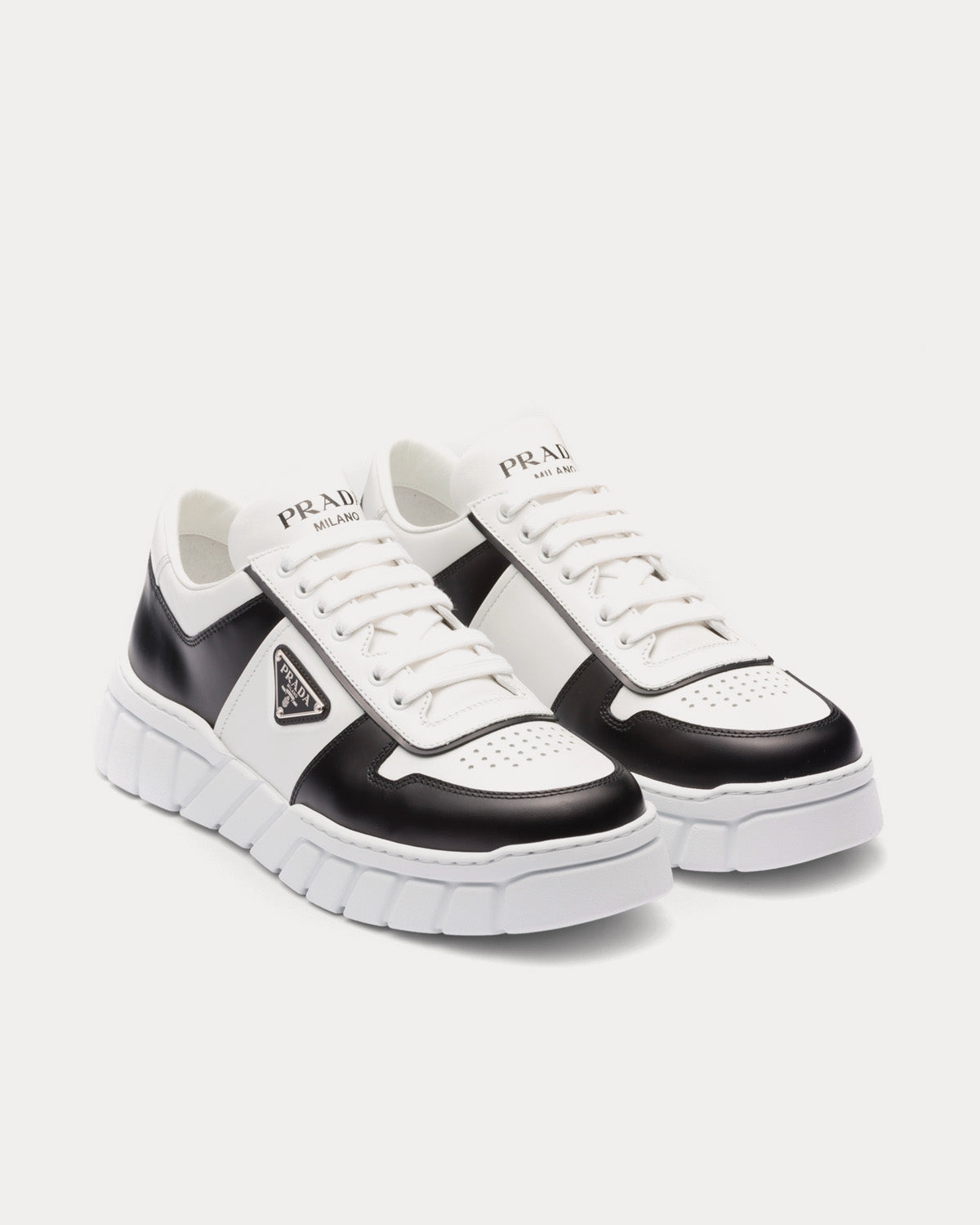 Prada Leather White / Black Low Top Sneakers - 3