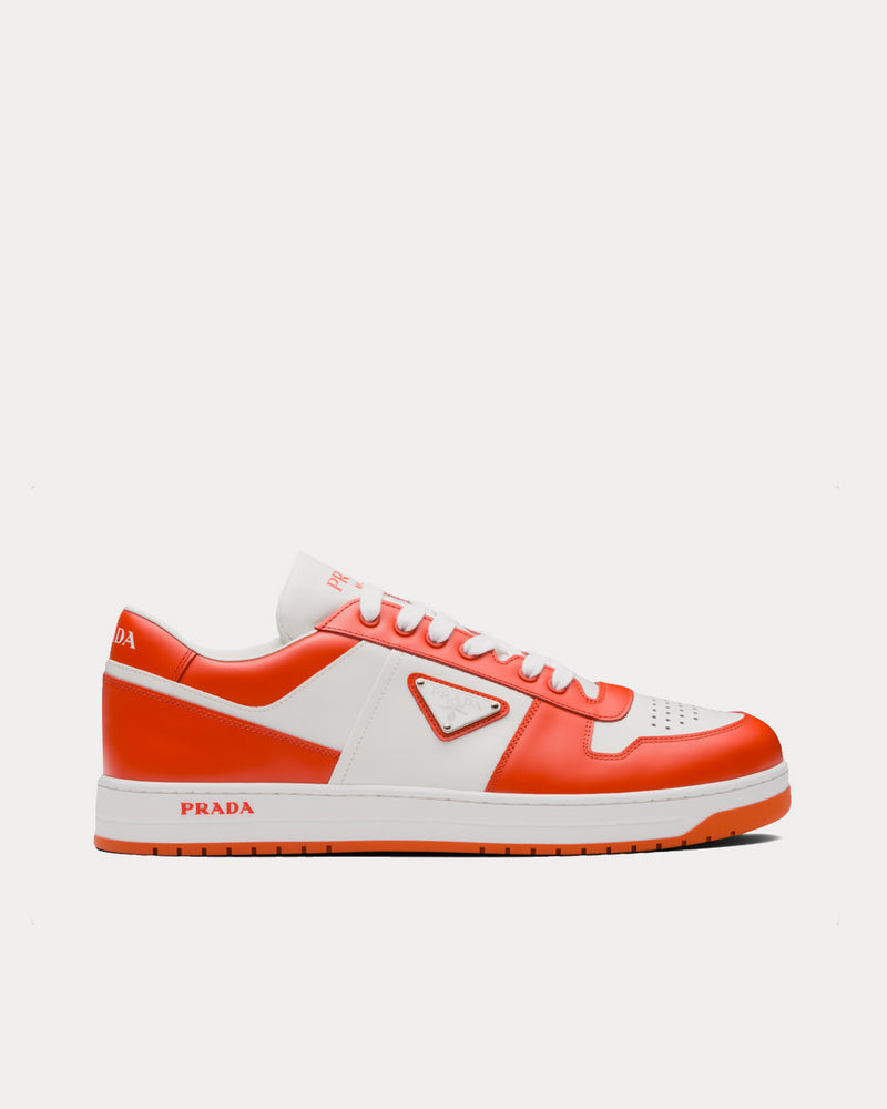 Prada Downtown Leather White / Orange Low Top Sneakers - 1