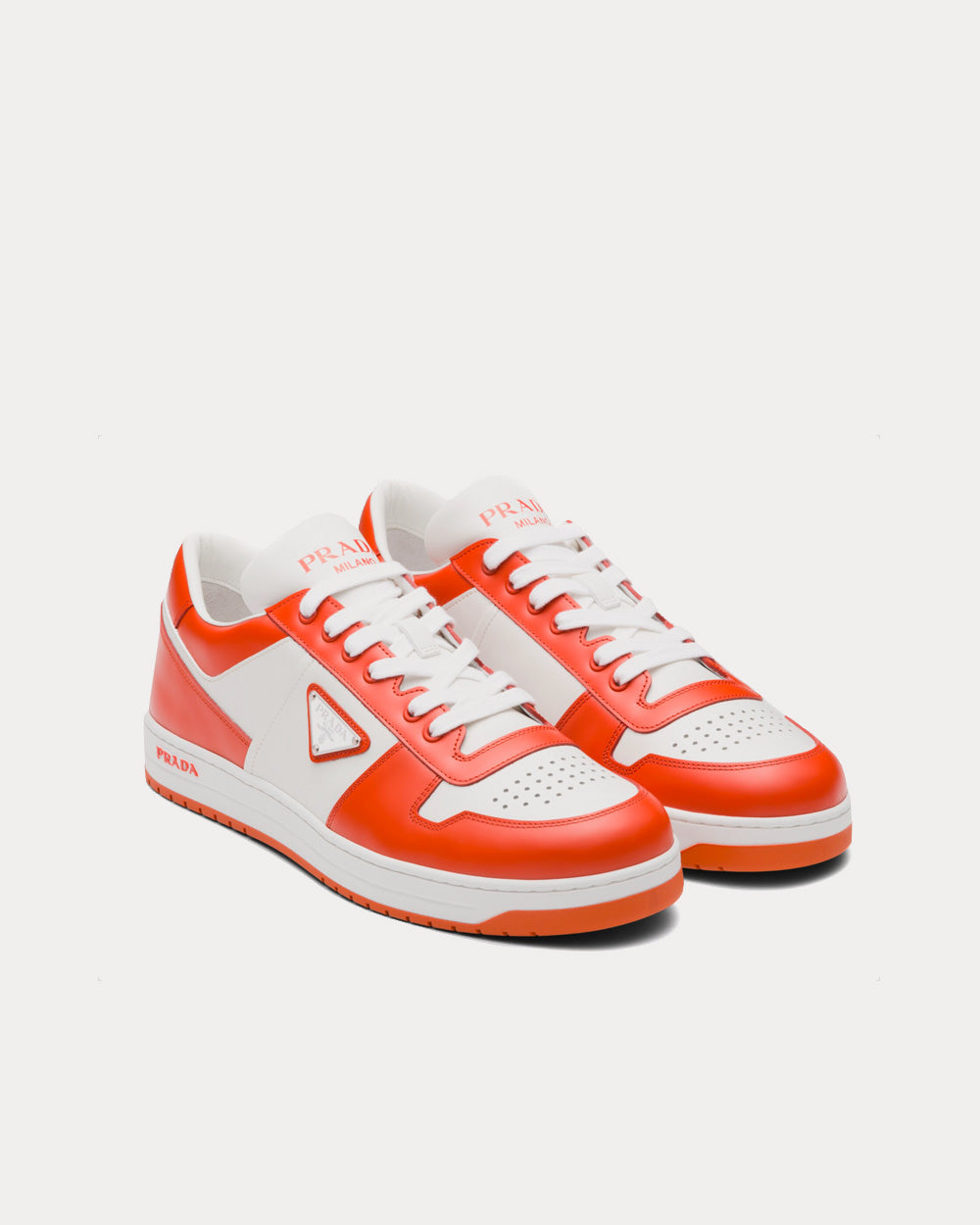 Prada Downtown Leather White / Orange Low Top Sneakers - 2