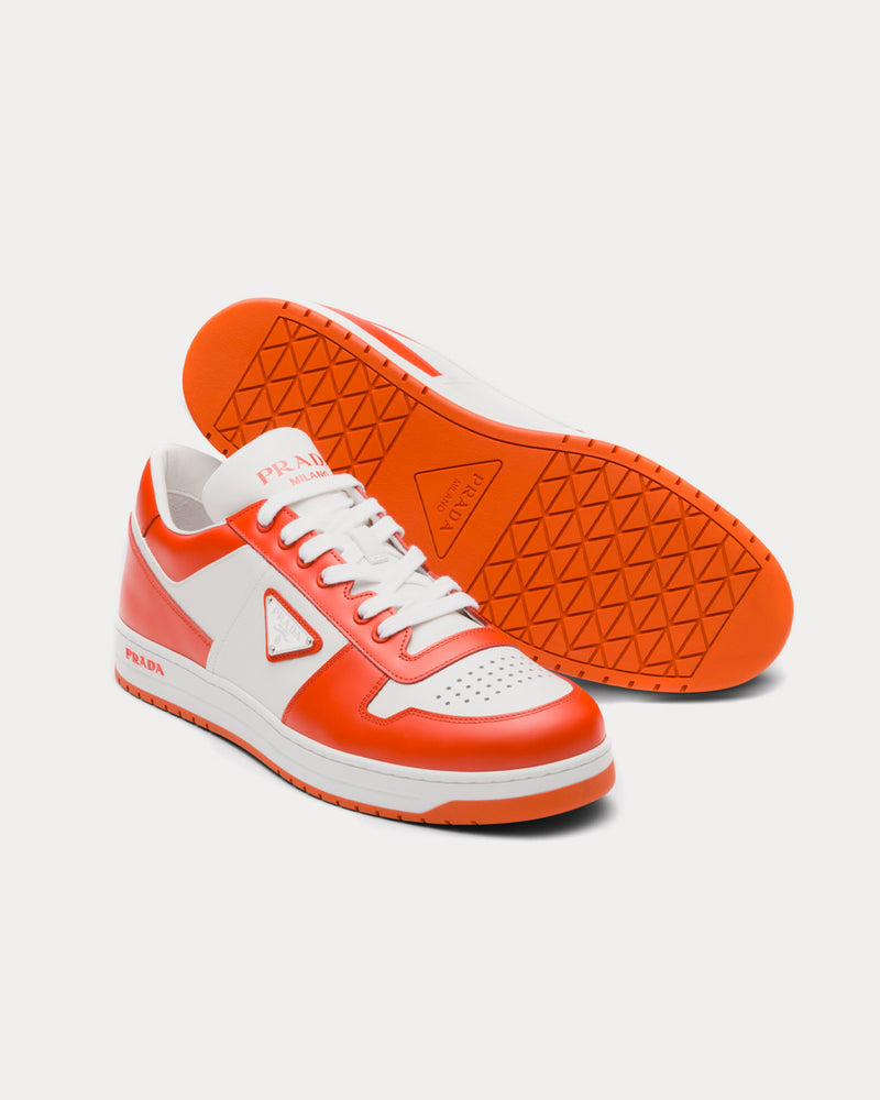 Prada Downtown Leather White / Orange Low Top Sneakers - 4