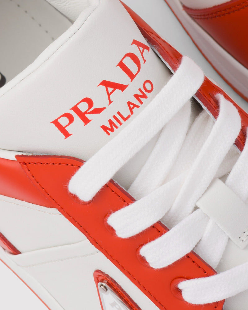 Prada Downtown Leather White / Orange Low Top Sneakers - 5