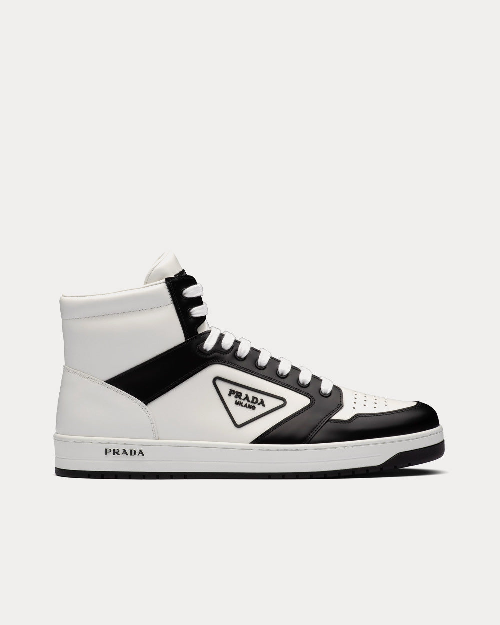 Prada Sporty Leather Black / White High Top Sneakers - 1