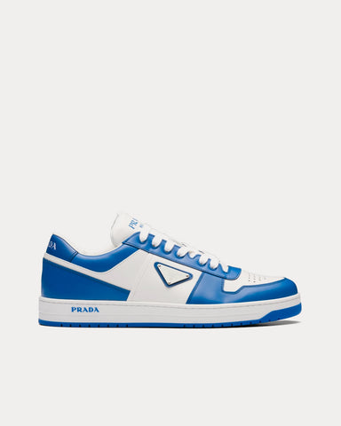 Prada Leather White / Cobalt Blue Low Top Sneakers