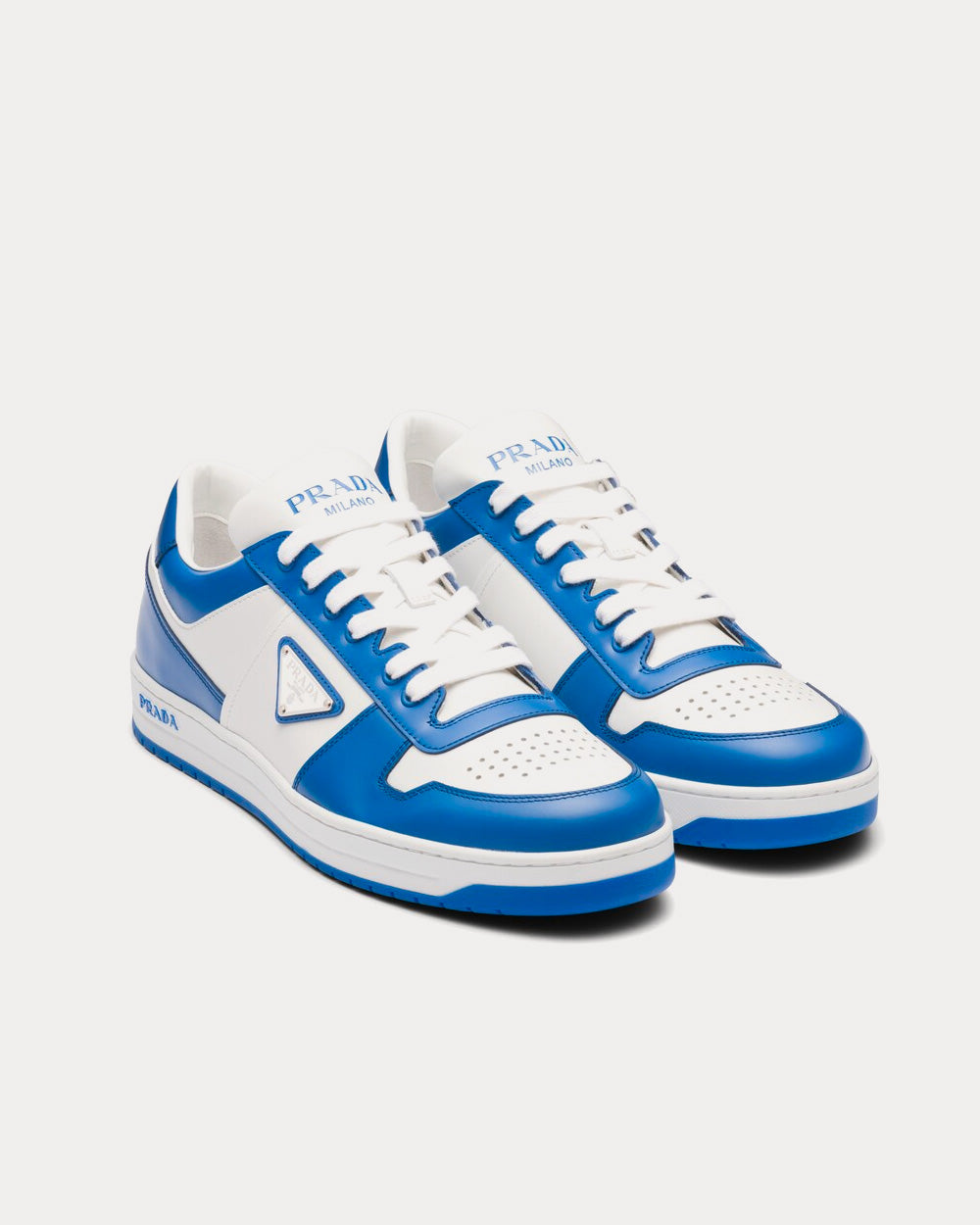 Prada Leather White / Cobalt Blue Low Top Sneakers - 2