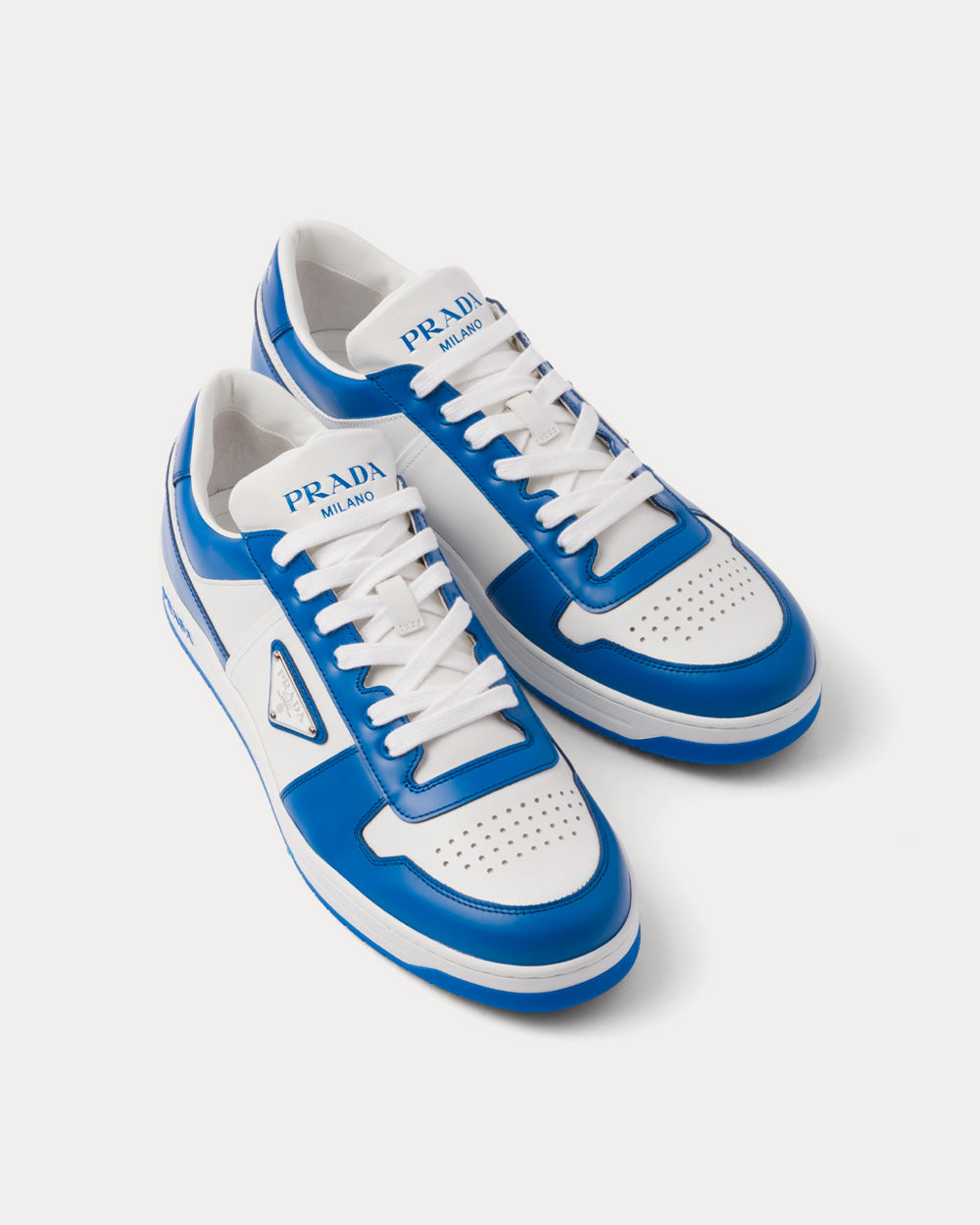 Prada Leather White / Cobalt Blue Low Top Sneakers - 3