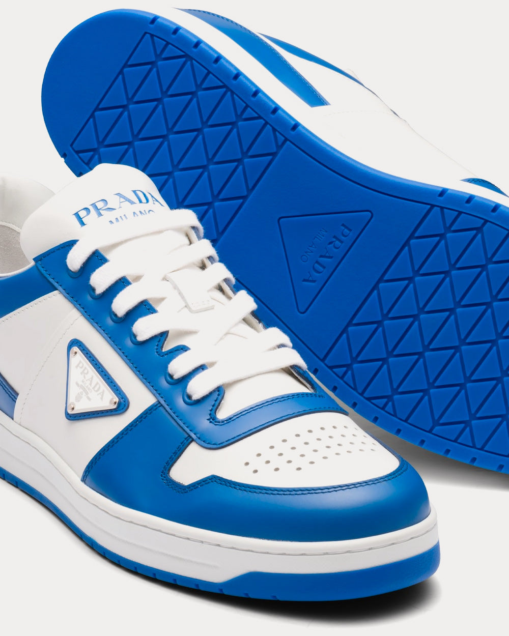 Prada Leather White / Cobalt Blue Low Top Sneakers - 5