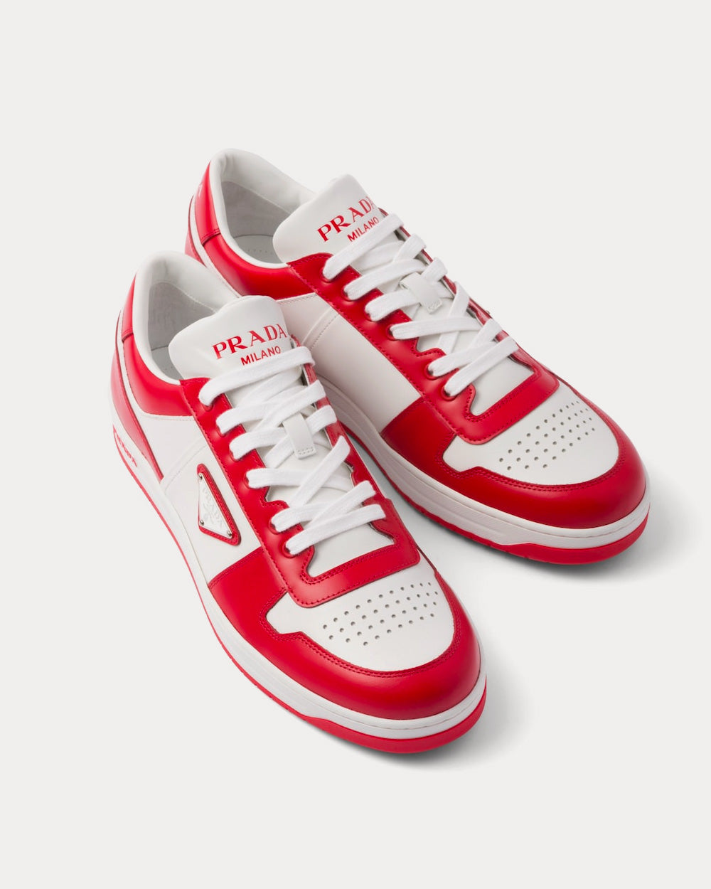 Prada - Leather White / Lacquer Red Low Top Sneakers