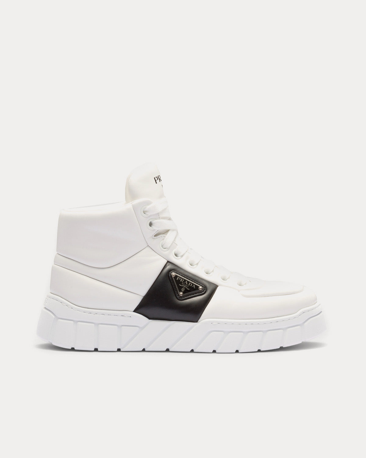 Prada Padded Nappa Leather White / Black High Top Sneakers - 1