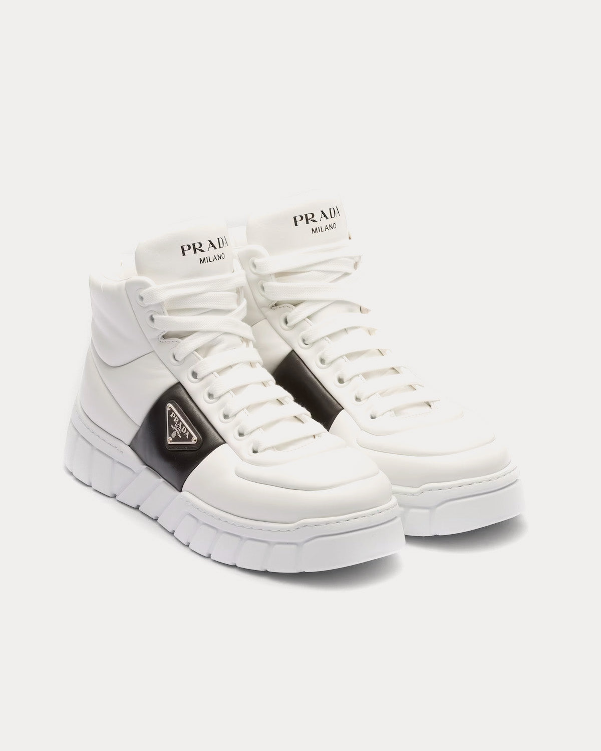 Prada Padded Nappa Leather White / Black High Top Sneakers - 2