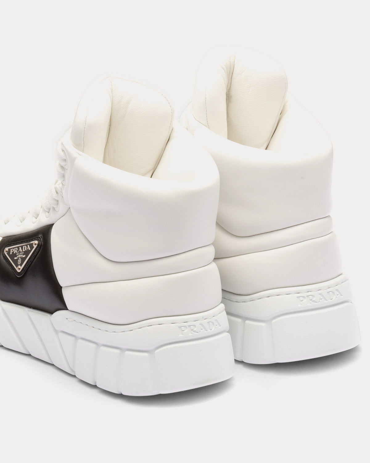 Prada Padded Nappa Leather White / Black High Top Sneakers - 3