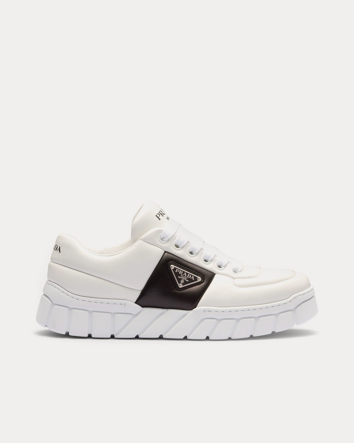 Prada Padded Nappa Leather White / Black Low Top Sneakers - 1