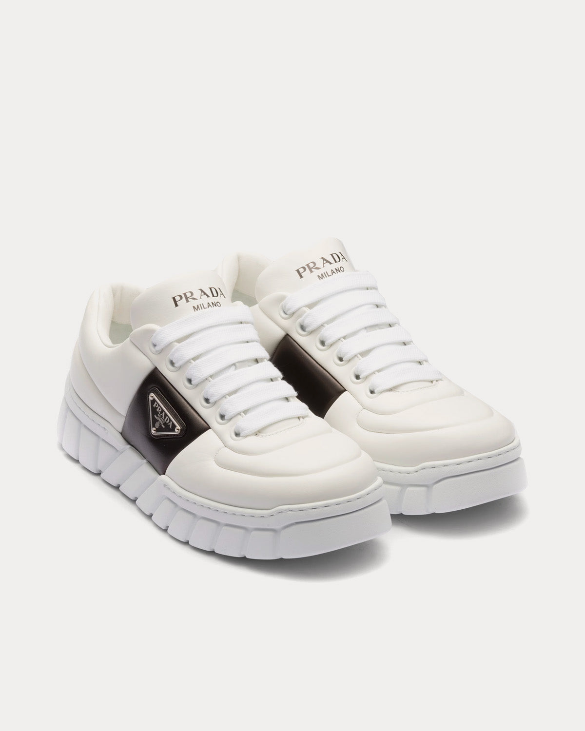 Prada Padded Nappa Leather White / Black Low Top Sneakers - 2