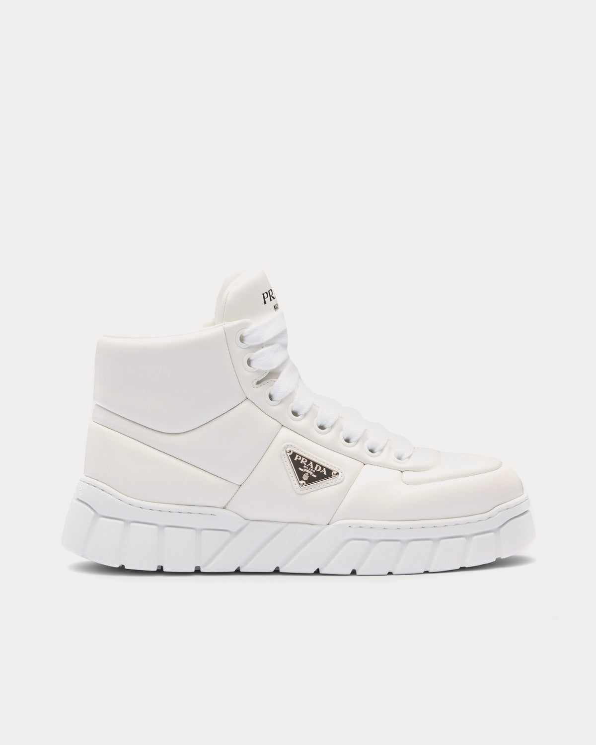 Prada Padded Nappa Leather White High Top Sneakers - 1