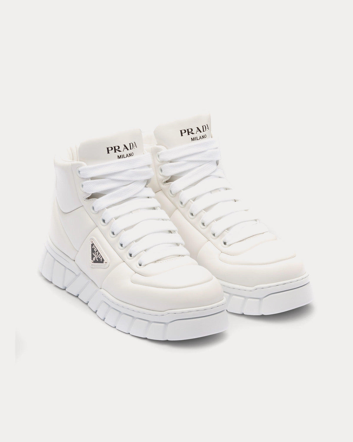 Prada Padded Nappa Leather White High Top Sneakers Sneak in Peace