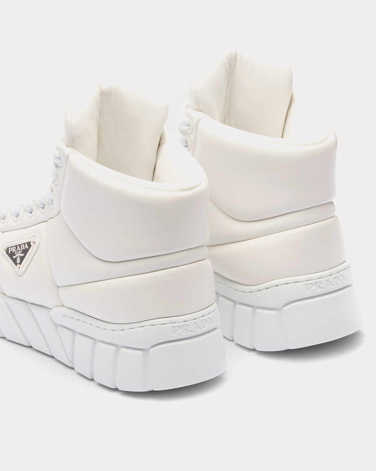 Prada Padded Nappa Leather White High Top Sneakers - 3