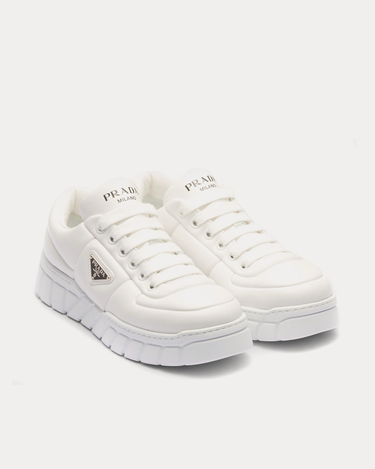 Prada Padded Nappa Leather White Low Top Sneakers - 2