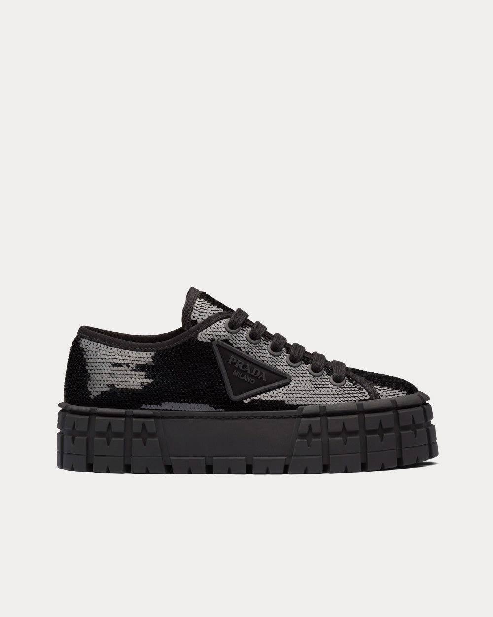 Prada Double Wheel Sequin Black Low Top Sneakers - 1