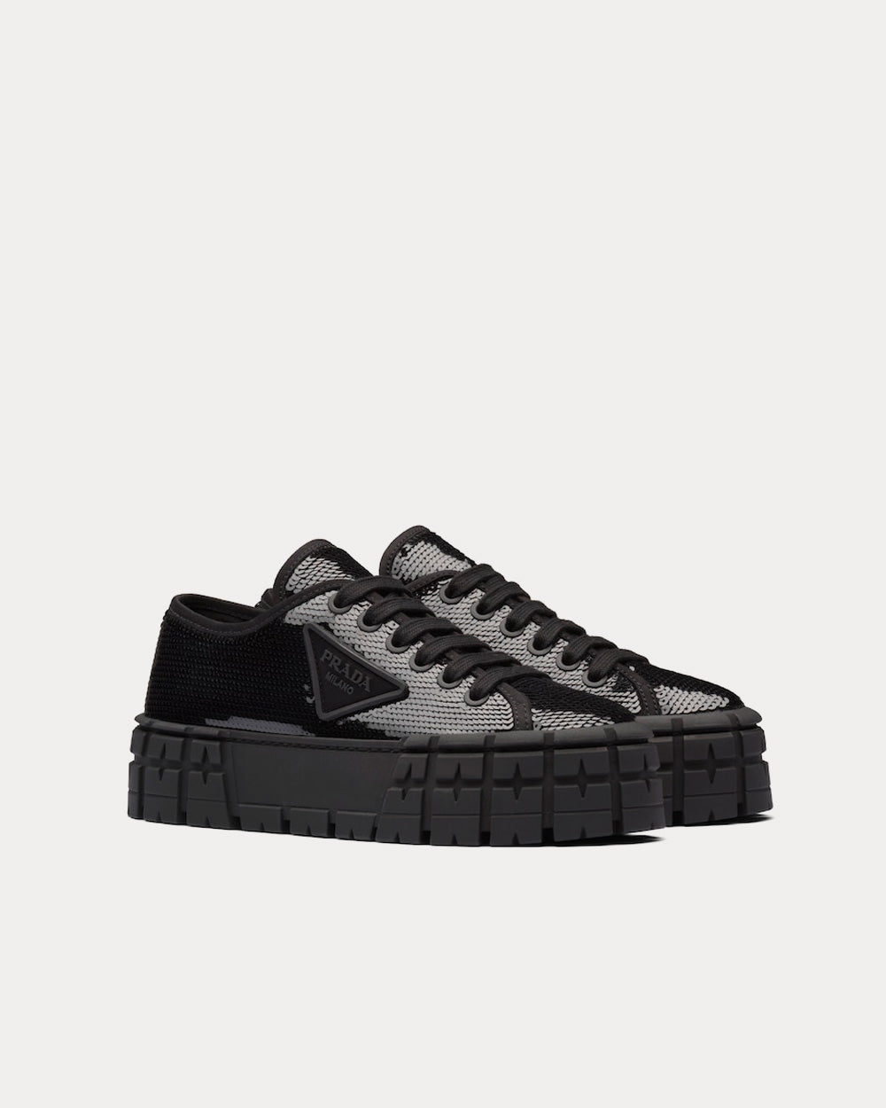 Prada Double Wheel Sequin Black Low Top Sneakers - 3