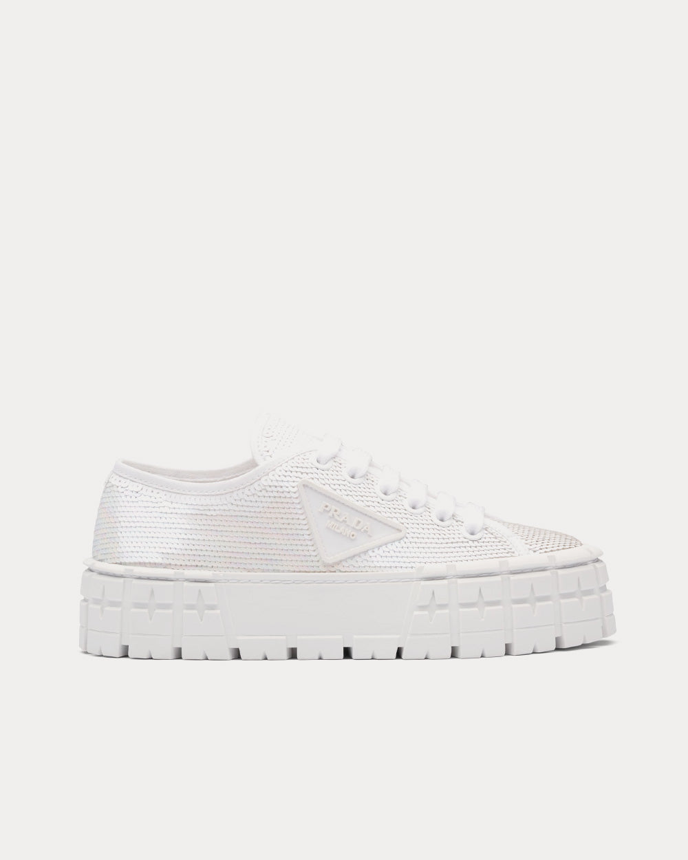 Prada Double Wheel Sequin White Low Top Sneakers - 1