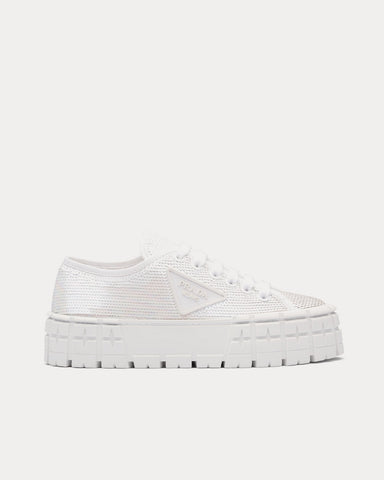 Prada Double Wheel Sequin White Low Top Sneakers