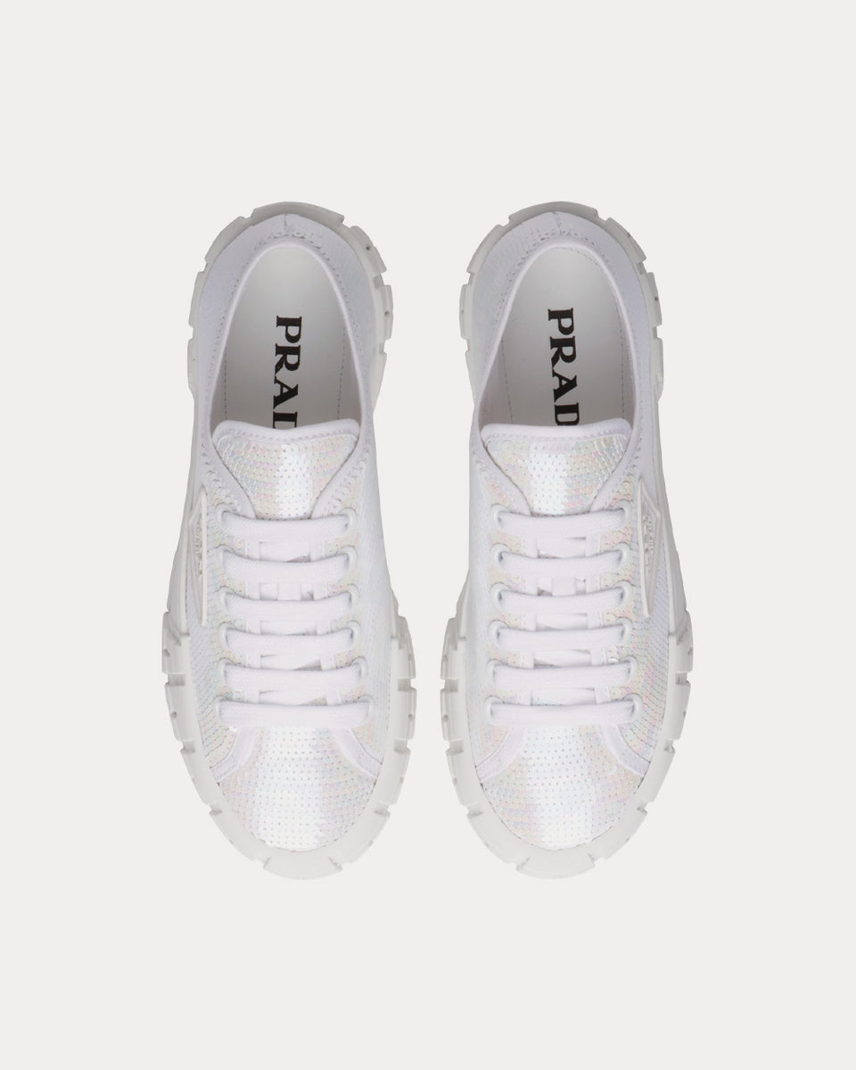 Prada Double Wheel Sequin White Low Top Sneakers - Sneak in Peace