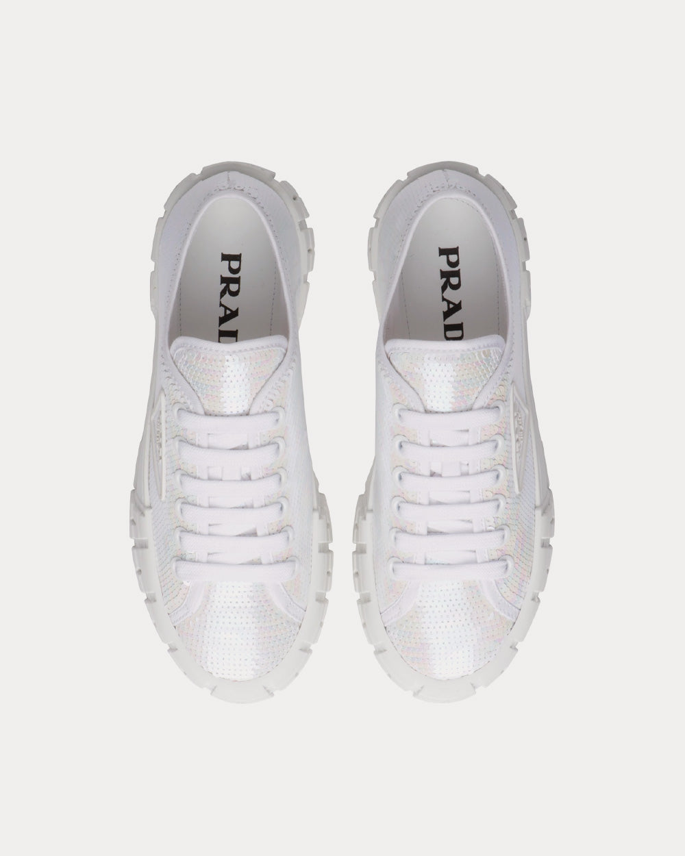 Prada Double Wheel Sequin White Low Top Sneakers - 2