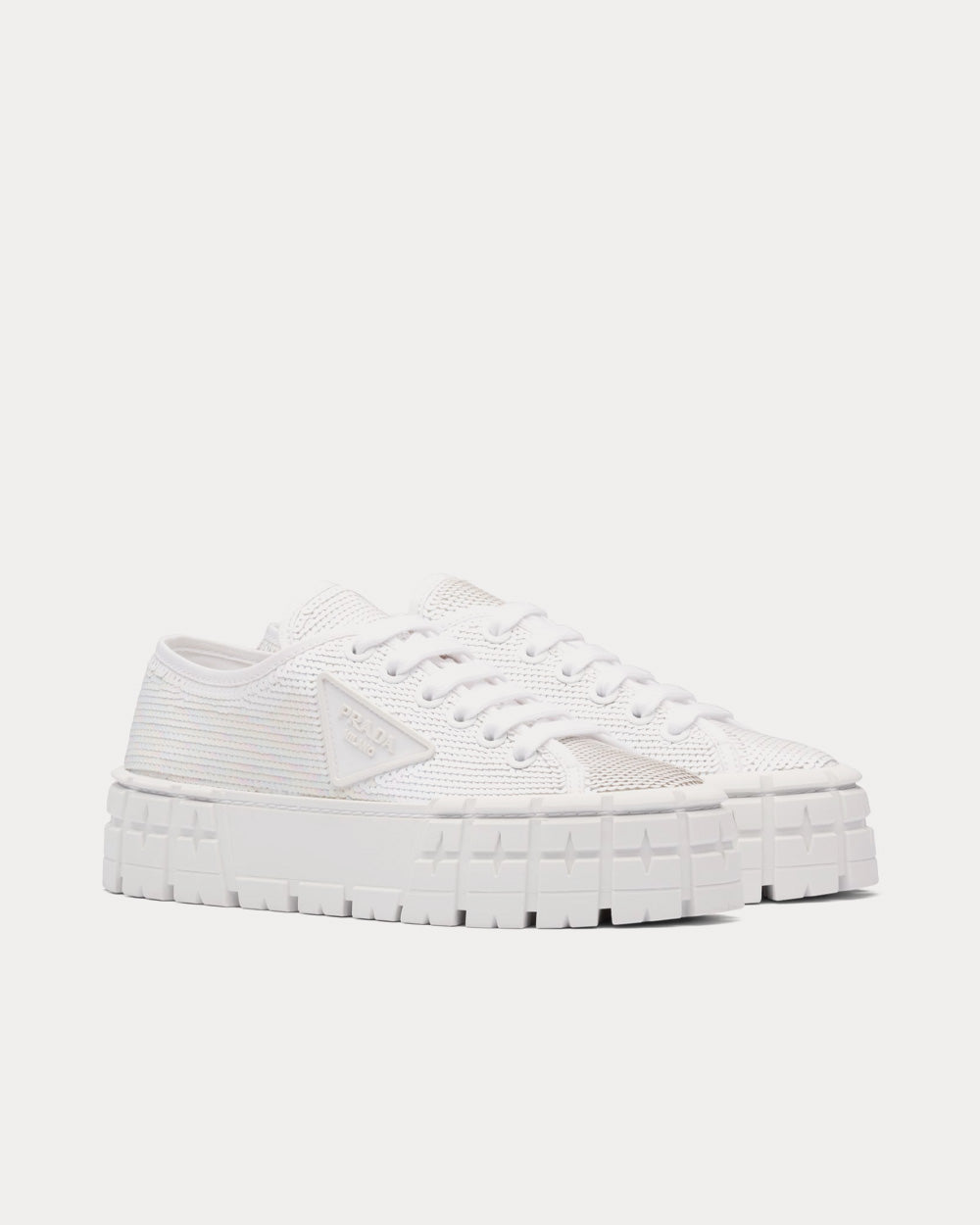 Prada Double Wheel Sequin White Low Top Sneakers - 3