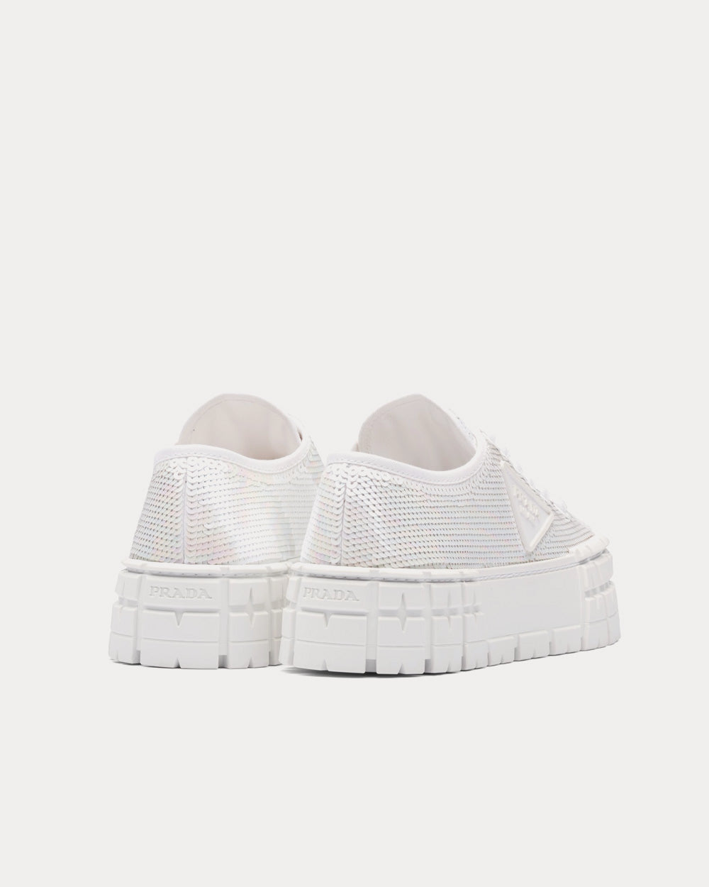 Prada Double Wheel Sequin White Low Top Sneakers - 4