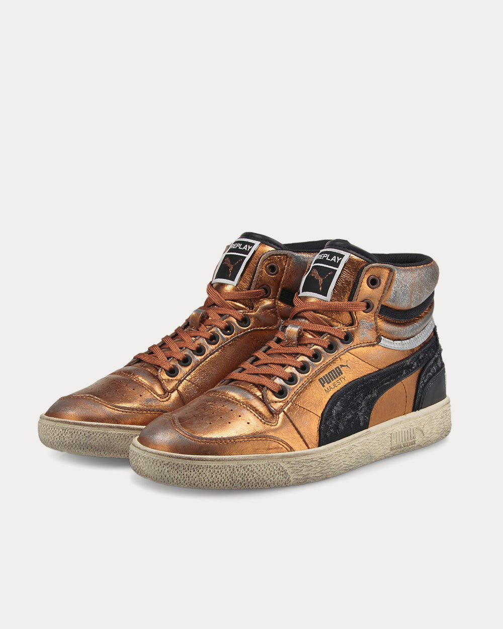 Puma brown leather sneakers high tops best sale