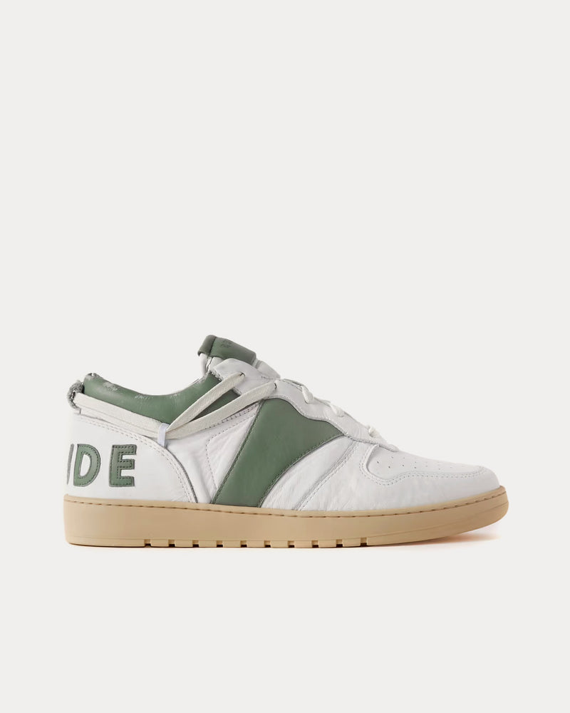 Rhude Rhecess Distressed Leather White / Green Low Top Sneakers - 1