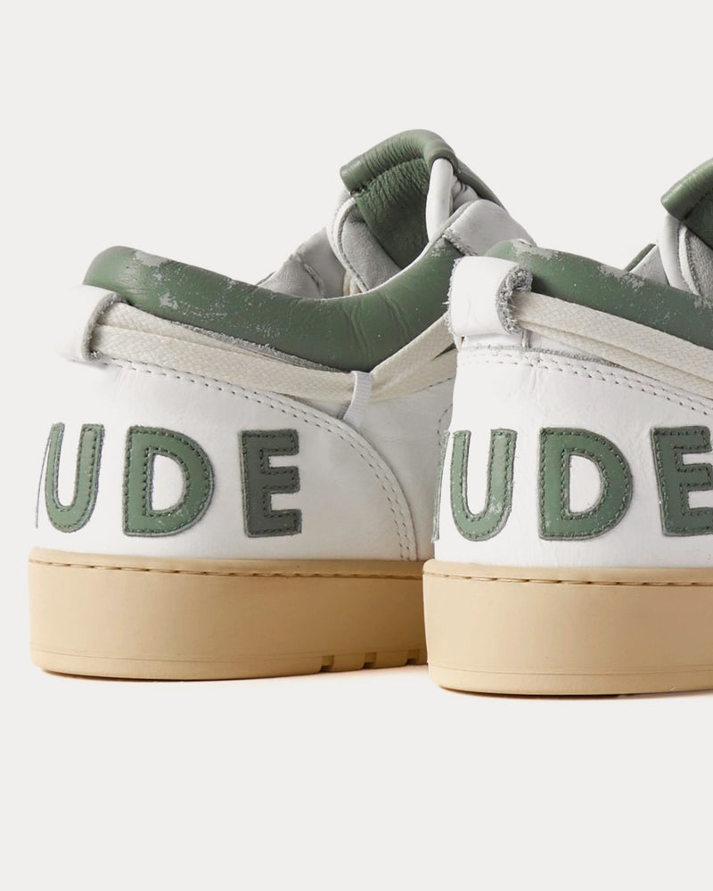 Rhude Rhecess Distressed Leather White / Green Low Top Sneakers - 2