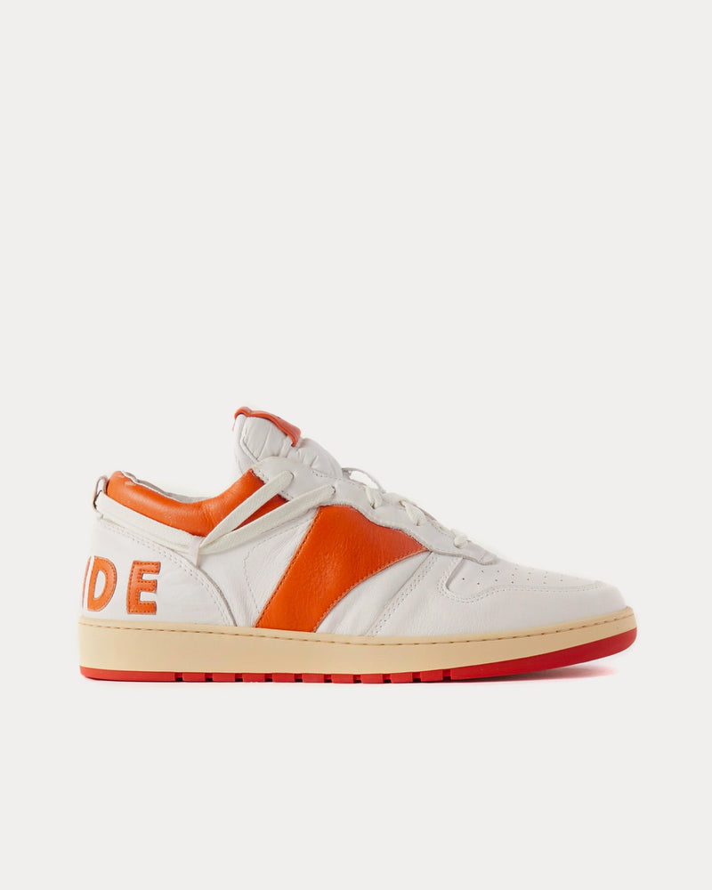 Rhude Rhecess Distressed Leather White / Orange Low Top Sneakers - 1