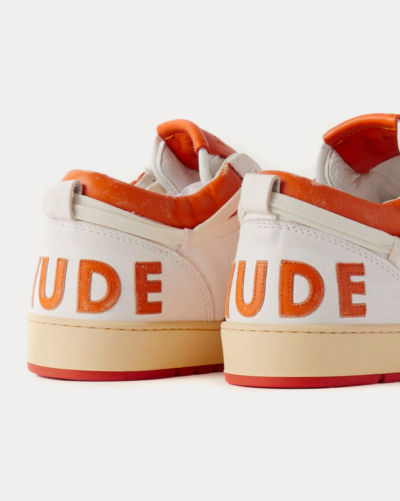 Rhude Rhecess Distressed Leather White / Orange Low Top Sneakers - 2