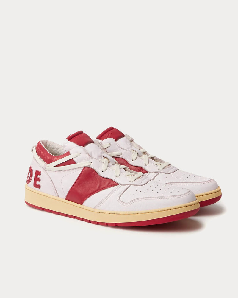 Rhude Rhecess Distressed Leather Red Low Top Sneakers - 2