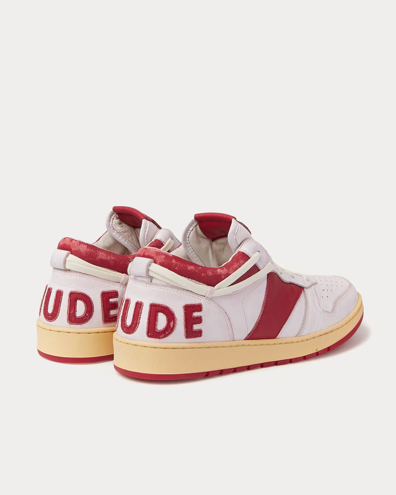 Rhude Rhecess Distressed Leather Red Low Top Sneakers - 3