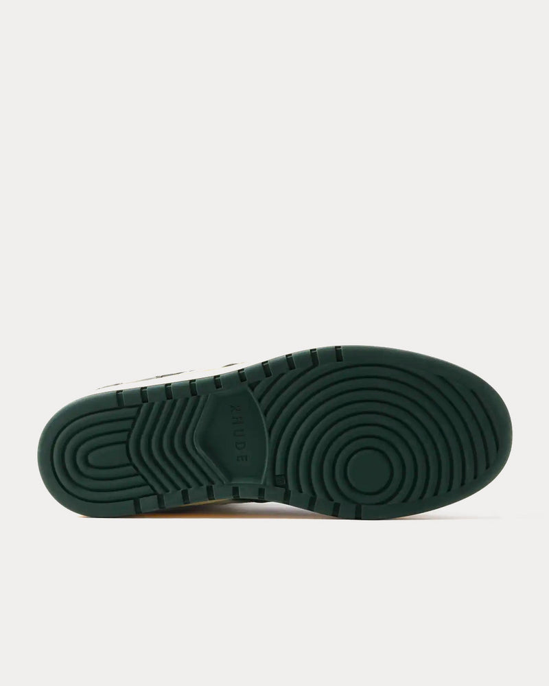 Rhude Rhecess Logo-Appliquéd Distressed Leather Dark Green High Top Sneakers - 4