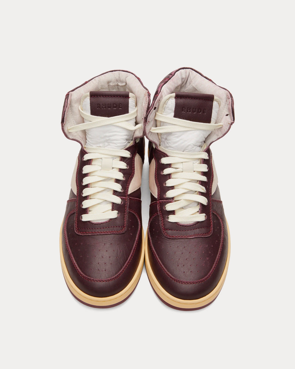 Rhude Rhecess Buffed-Leather Maroon High Top Sneakers - 2