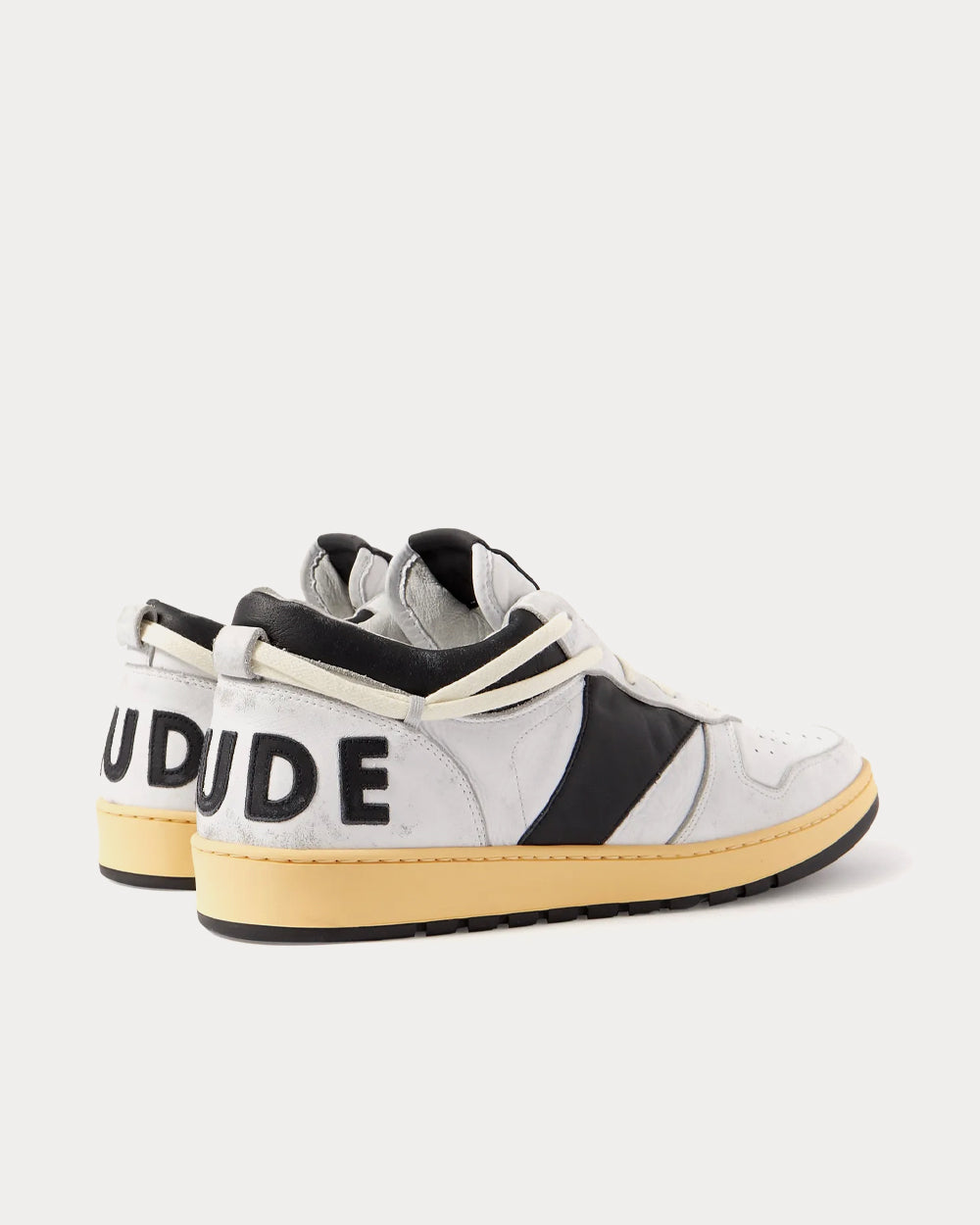 Rhude Rhecess Distressed Leather White / Black Low Top Sneakers - 3