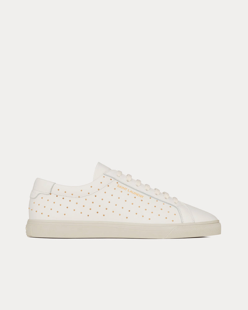 Saint Laurent Andy Leather with Studs White Low Top Sneakers - 1