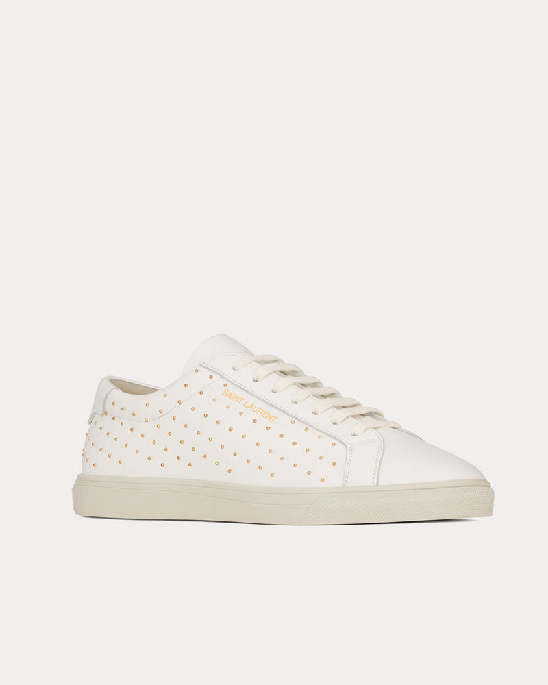 Saint Laurent Andy Leather with Studs White Low Top Sneakers - 3