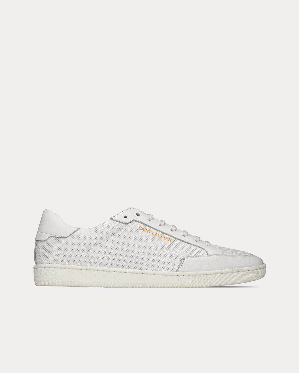 Saint Laurent SL/10 Court Classic Perforated & Smooth Leather Optic White Low Top Sneakers - 1