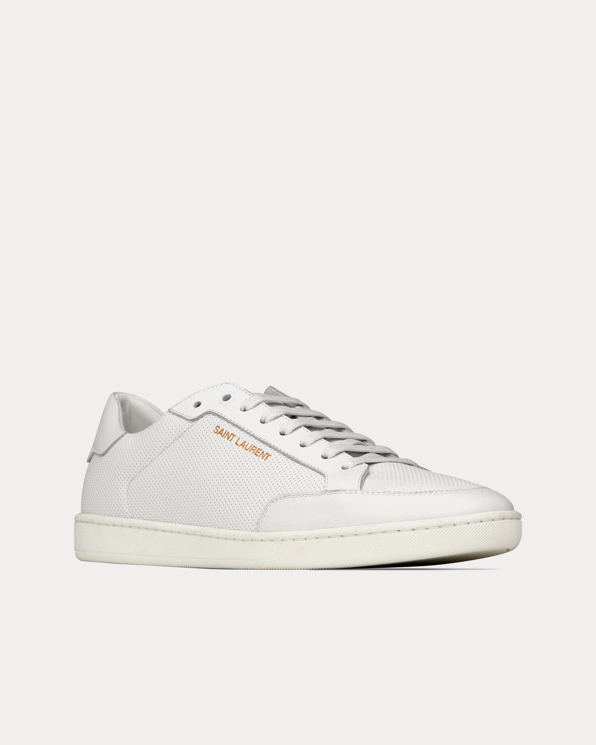 Saint Laurent SL/10 Court Classic Perforated & Smooth Leather Optic White Low Top Sneakers - 3