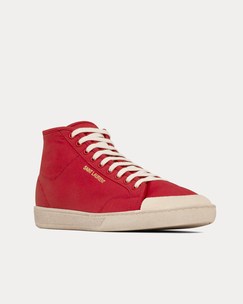 Saint Laurent SL/39 Court Classic Nylon & Leather Red / Coffee White Mid Top Sneakers - 3