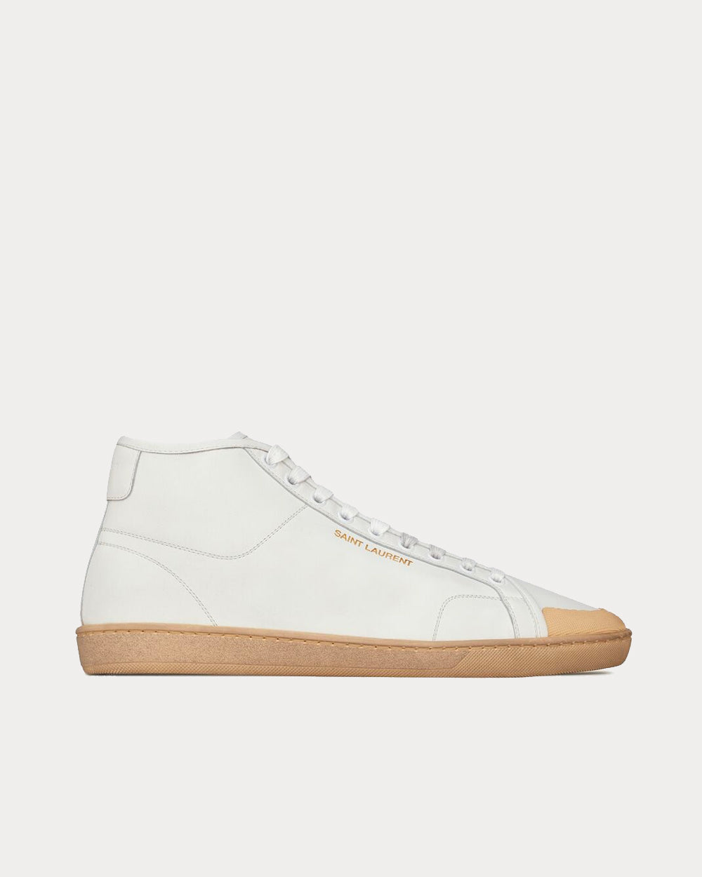 Saint Laurent Court Classic Sl/39 Grained Leather Ivory Mid Top Sneakers - 1