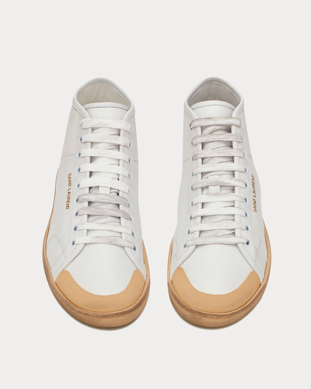 Saint Laurent Court Classic Sl/39 Grained Leather Ivory Mid Top Sneakers - 2